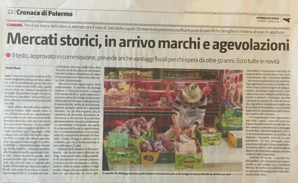 Mercati storici, Giornale di Sicilia 7 aprile 2015