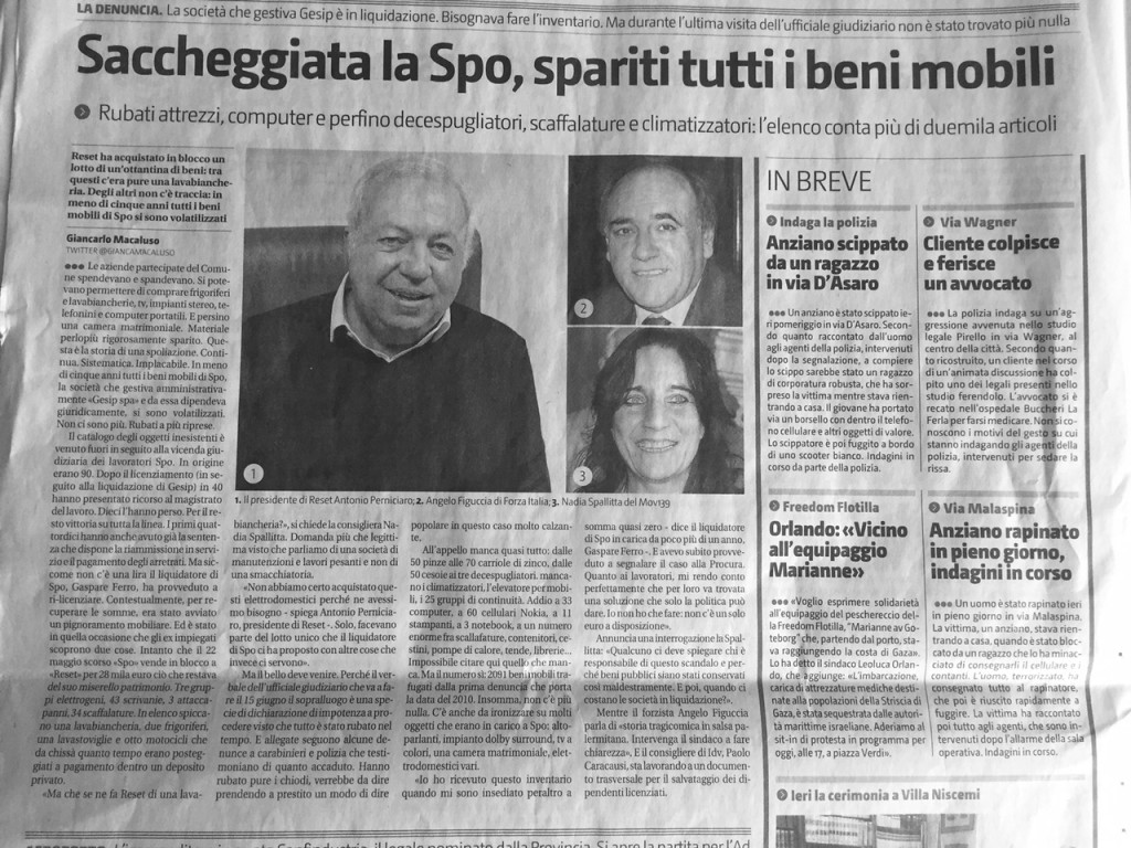 Giornale di Sicilia su furto mobili Spo 30 giugno 2015